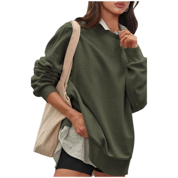 PrettyGarden Tops - PRETTYGARDEN OVERSIZED RIBBED SWEATSHIRT